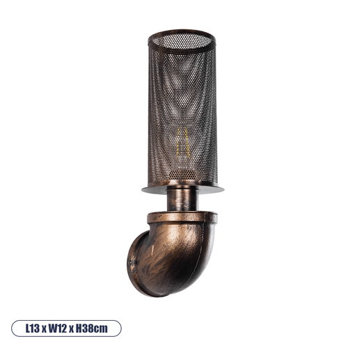 GLOBOSTAR® RAZA 01105 Vintage Φωτιστικό Τοίχου - Απλίκα με Ντουί 1 x E27 AC 220-240V IP20 - Χάλκινο - Μ13 x Π12 x Υ38cm