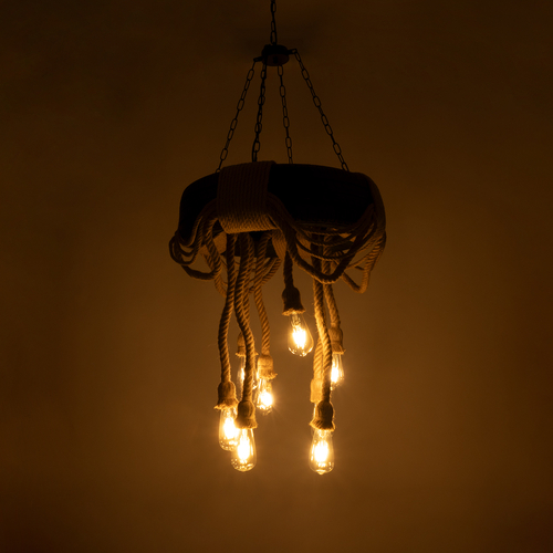 GLOBOSTAR® MARBELLA 01116 Vintage Κρεμαστό Φωτιστικό Οροφής με Ντουί 8 x E27 AC 220-240V IP20 - Μαύρο & Μπεζ - Μ60 x Π60 x Υ60cm