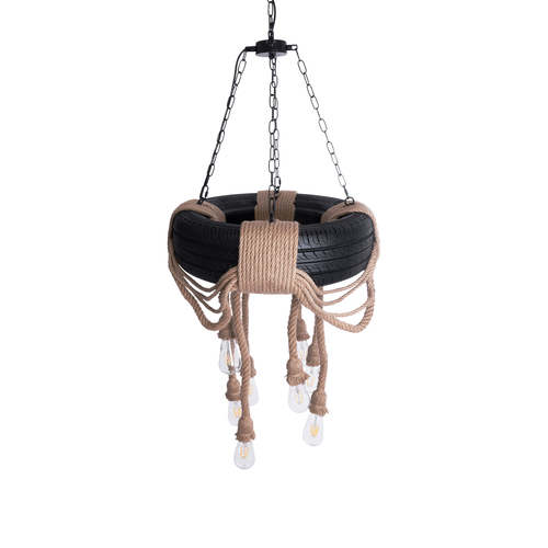 GLOBOSTAR® MARBELLA 01116 Vintage Κρεμαστό Φωτιστικό Οροφής με Ντουί 8 x E27 AC 220-240V IP20 - Μαύρο & Μπεζ - Μ60 x Π60 x Υ60cm