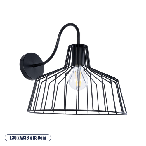 GLOBOSTAR® TRIUMPH 01117 Vintage Φωτιστικό Τοίχου - Απλίκα με Ντουί 1 x E27 AC 220-240V IP20 - Μαύρο - Μ30 x Π36 x Υ30cm