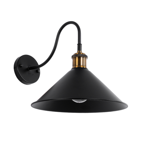 GLOBOSTAR® ANBET 01121 Vintage Φωτιστικό Τοίχου - Απλίκα με Ντουί 1 x E27 AC 220-240V IP20 - Μαύρο & Χρυσό - Μ26 x Π38 x Υ27cm