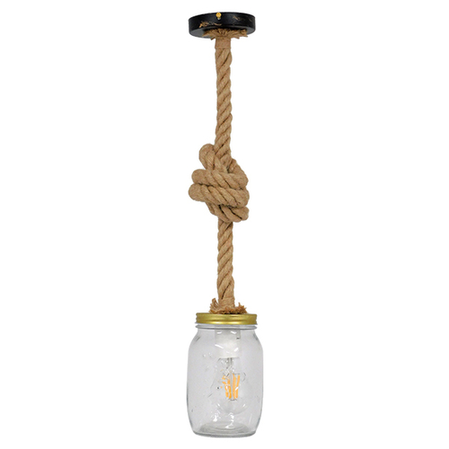 GLOBOSTAR® JAM 01128 Vintage Κρεμαστό Φωτιστικό Οροφής με Ντουί 1 x E27 AC 220-240V IP20 - Διάφανο & Μπεζ - Μ11 x Π11 x Υ120cm