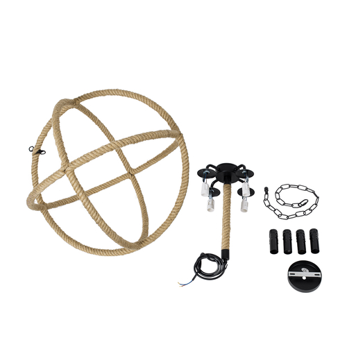 GLOBOSTAR® VITRUVIAN 01141 Boho Κρεμαστό Φωτιστικό Οροφής με Ντουί 4 x E14 AC 220-240V IP20 - Μαύρο & Μπεζ - Μ53 x Π53 x Υ53cm