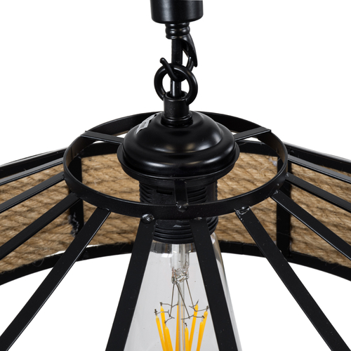 GLOBOSTAR® SAHARA 01146 Boho Κρεμαστό Φωτιστικό Οροφής με Ντουί 1 x E27 AC 220-240V IP20 - Μπεζ & Μαύρο - Μ31 x Π31 x Υ14cm