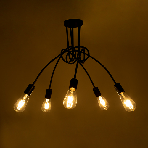 GLOBOSTAR® PAULELI 01127 Μοντέρνο Φωτιστικό Οροφής με Ντουί 5 x E27 AC 220-240V IP20 - Μαύρο - Μ76 x Π76 x Υ45cm