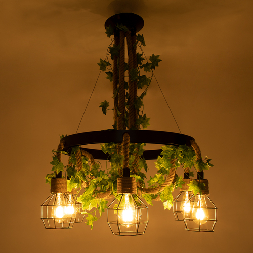 GLOBOSTAR® HELLET 01193 Vintage Κρεμαστό Φωτιστικό Οροφής με Ντουί 6 x E27 AC 220-240V IP20 - Μαύρο & Πράσινο - Μ72 x Π72 x Υ80cm