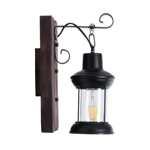 GLOBOSTAR® BRASRA 01204 Vintage Φωτιστικό Τοίχου - Απλίκα με Ντουί 1 x E27 AC 220-240V IP20 - Καφέ & Μαύρο - Μ15 x Π20 x Υ30cm