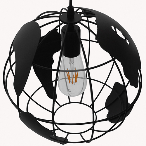 GLOBOSTAR® EARTH 01205 Vintage Κρεμαστό Φωτιστικό Οροφής με Ντουί 1 x E27 AC 220-240V IP20 - Μαύρο - Μ30 x Π30 x Υ30cm