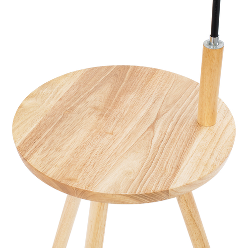 GloboStar® TIFFANY 01206 Μοντέρνο Επιδαπέδιο Φωτιστικό Μονόφωτο 1 x E27 IP20 Μπεζ Ξύλο, Λευκό Ύφασμα με Μαύρο Μέταλλο - Μ28 x Π28 x Υ140cm