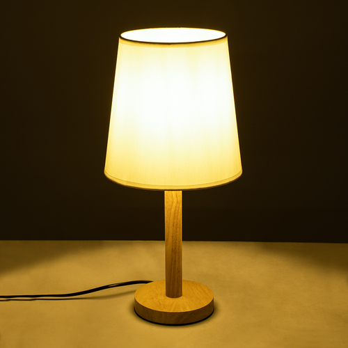 GloboStar® NAPHIE 01208 Κλασσικό Επιτραπέζιο Φωτιστικό Πορτατίφ Μονόφωτο 1 x E27 IP20 Μπεζ Ξύλο με Λευκό Ύφασμα - Μ21 x Π21 x Υ42cm