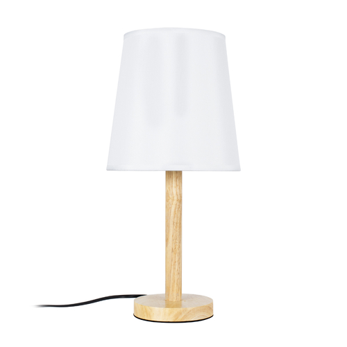 GloboStar® NAPHIE 01208 Κλασσικό Επιτραπέζιο Φωτιστικό Πορτατίφ Μονόφωτο 1 x E27 IP20 Μπεζ Ξύλο με Λευκό Ύφασμα - Μ21 x Π21 x Υ42cm