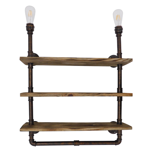 GLOBOSTAR® ENIMAS 01217 Vintage Φωτιστικό Τοίχου - Απλίκα με Ντουί 2 x E27 AC 220-240V IP20 - Χάλκινο & Καφέ - Μ65 x Π23 x Υ76cm