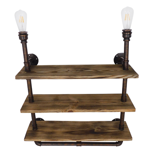 GLOBOSTAR® ENIMAS 01217 Vintage Φωτιστικό Τοίχου - Απλίκα με Ντουί 2 x E27 AC 220-240V IP20 - Χάλκινο & Καφέ - Μ65 x Π23 x Υ76cm