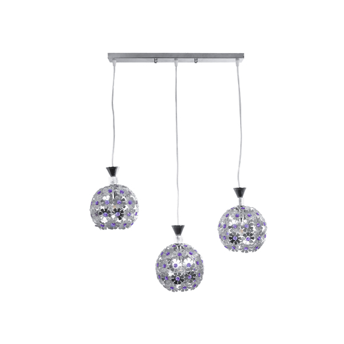 GLOBOSTAR® BOUQUET 01249 Μοντέρνο Κρεμαστό Φωτιστικό Οροφής με Ντουί 3 x E27 AC 220-240V IP20 - Ασημί & Μωβ - Μ66 x Π18 x Υ24cm