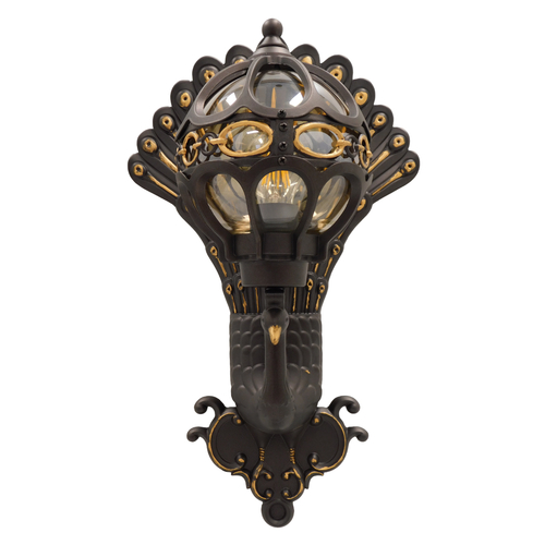 GLOBOSTAR® CORNELIA 01250 Vintage Φωτιστικό Τοίχου - Απλίκα με Ντουί 1 x E27 AC 220-240V IP20 - Καφέ & Χρυσό - Μ20 x Π32 x Υ55cm