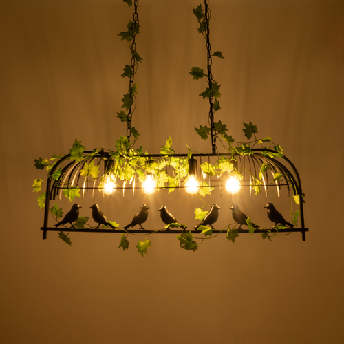 GLOBOSTAR® NEST 01255 Vintage Κρεμαστό Φωτιστικό Οροφής με Ντουί 4 x E27 AC 220-240V IP20 - Mαύρο & Πράσινο - Μ103 x Π34 x Υ36.5cm