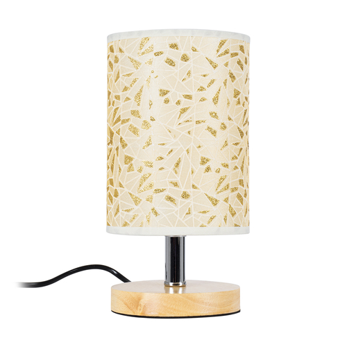 GloboStar® MOSAIC 01262 Κλασικό Επιτραπέζιο Φωτιστικό Πορτατίφ Μονόφωτο 1 x E27 IP20 Μπεζ Ξύλο με Μπεζ & Χρυσό Ύφασμα - Μ14 x Π14 x Υ26cm