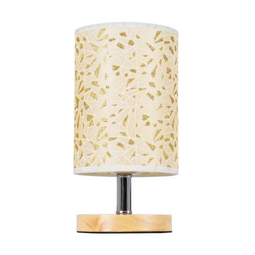 GloboStar® MOSAIC 01262 Κλασικό Επιτραπέζιο Φωτιστικό Πορτατίφ Μονόφωτο 1 x E27 IP20 Μπεζ Ξύλο με Μπεζ & Χρυσό Ύφασμα - Μ14 x Π14 x Υ26cm