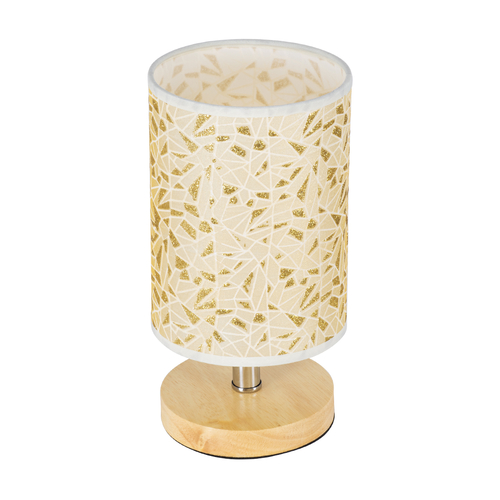 GloboStar® MOSAIC 01262 Κλασικό Επιτραπέζιο Φωτιστικό Πορτατίφ Μονόφωτο 1 x E27 IP20 Μπεζ Ξύλο με Μπεζ & Χρυσό Ύφασμα - Μ14 x Π14 x Υ26cm