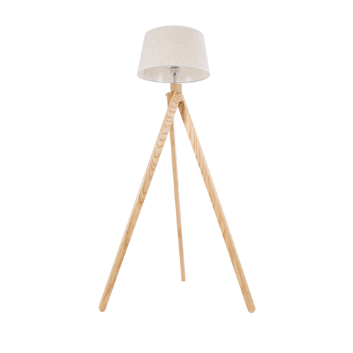 GloboStar® TRIPOD 01263 Μοντέρνο Επιδαπέδιο Φωτιστικό Μονόφωτο 1 x E27 IP20 Μπεζ Ξύλο με Μπεζ Ύφασμα - Μ40 x Π40 x Υ143cm
