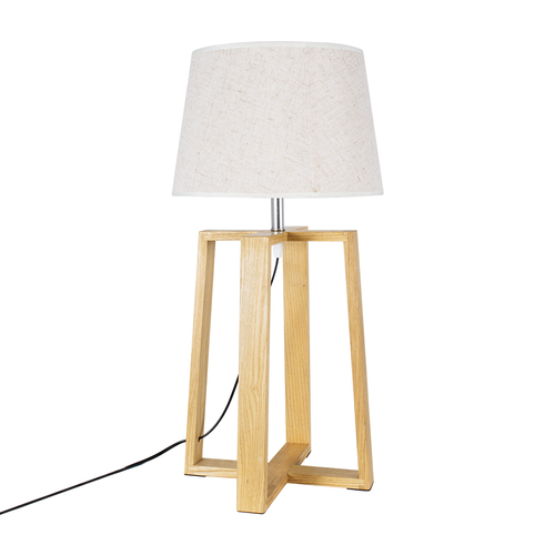 GloboStar® SQUID 01265 Μοντέρνο Επιτραπέζιο Φωτιστικό Πορτατίφ Μονόφωτο 1 x E27 IP20 Μπεζ Ξύλο με Μπεζ Ύφασμα - Μ30 x Π30 x Υ63cm