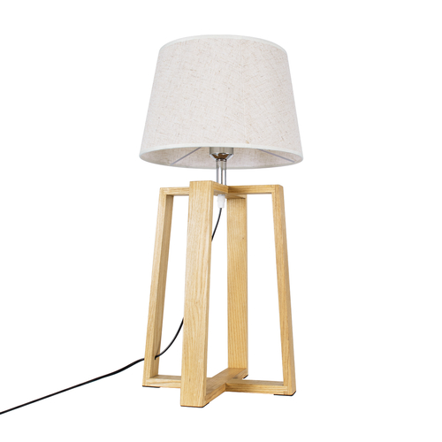 GloboStar® SQUID 01265 Μοντέρνο Επιτραπέζιο Φωτιστικό Πορτατίφ Μονόφωτο 1 x E27 IP20 Μπεζ Ξύλο με Μπεζ Ύφασμα - Μ30 x Π30 x Υ63cm