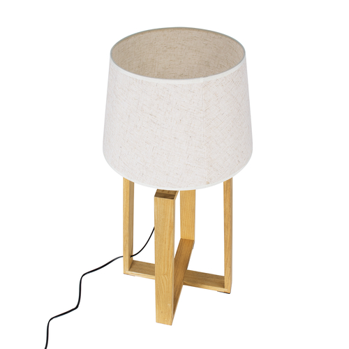 GloboStar® SQUID 01265 Μοντέρνο Επιτραπέζιο Φωτιστικό Πορτατίφ Μονόφωτο 1 x E27 IP20 Μπεζ Ξύλο με Μπεζ Ύφασμα - Μ30 x Π30 x Υ63cm