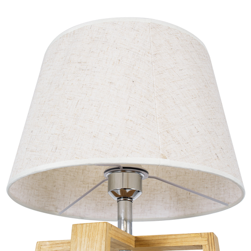 GloboStar® SQUID 01265 Μοντέρνο Επιτραπέζιο Φωτιστικό Πορτατίφ Μονόφωτο 1 x E27 IP20 Μπεζ Ξύλο με Μπεζ Ύφασμα - Μ30 x Π30 x Υ63cm