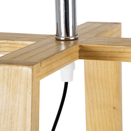 GloboStar® SQUID 01265 Μοντέρνο Επιτραπέζιο Φωτιστικό Πορτατίφ Μονόφωτο 1 x E27 IP20 Μπεζ Ξύλο με Μπεζ Ύφασμα - Μ30 x Π30 x Υ63cm