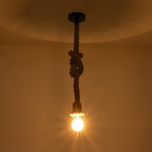 GLOBOSTAR® ROPE 01278 Vintage Κρεμαστό Φωτιστικό Οροφής με Ντουί 1 x E27 AC 220-240V IP20 - Μπεζ - Μ3.5 x Π3.5 x Y100cm