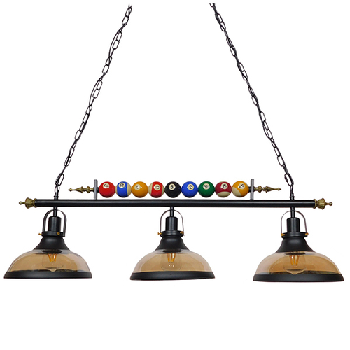 GLOBOSTAR® BILLIARD SERIES 01280 Vintage Κρεμαστό Φωτιστικό Οροφής με Ντουί 3 x E27 AC 220-240V IP20 - Μαύρο & Μελί - Μ96 x Π25 x Υ30cm