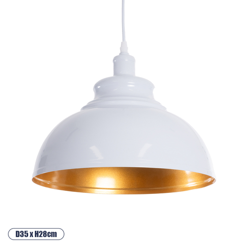 GLOBOSTAR® ANDY 00999 Μοντέρνο Κρεμαστό Φωτιστικό Οροφής με Ντουί 1 x E27 AC 220-240V IP20 - Λευκό & Χρυσό - Μ35 x Π35 x Υ28cm