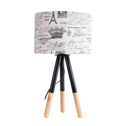 GloboStar® MAGAZINE 01230 Μοντέρνο Επιτραπέζιο Φωτιστικό Πορτατίφ Μονόφωτο 1 x E27 IP20 Μπεζ & Μαύρο Ξύλο με Λευκό Ύφασμα - Μ30 x Π30 x Υ55cm