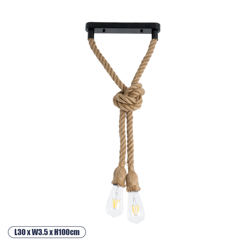 GLOBOSTAR® ROPE 01279 Boho Κρεμαστό Φωτιστικό Οροφής με Ντουί 2 x E27 AC 220-240V IP20 - Μπεζ - Μ30 x Π3.5 x Υ100cm