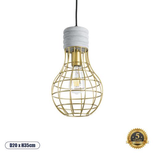 GLOBOSTAR® DURANT 01325 Μοντέρνο Κρεμαστό Φωτιστικό Οροφής με Ντουί 1 x E27 AC 220-240V IP20 - Γκρι & Χρυσό - Μ20 x Π20 x Υ35cm