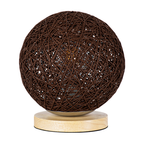 GloboStar® OCEANA 01337 Μοντέρνο Επιτραπέζιο Φωτιστικό Πορτατίφ Μονόφωτο 1 x E27 IP20 Καφέ Ρατάν με Μπεζ Ξύλο - M20 x Π20 x Υ22cm