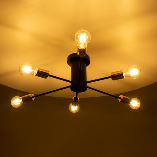 GLOBOSTAR® OLINDA 01384 Μοντέρνο Φωτιστικό Οροφής με Ντουί 6 x E27 AC 220-240V IP20 - Μαύρο & Χάλκινο - Μ60 x Π60 x Υ20cm