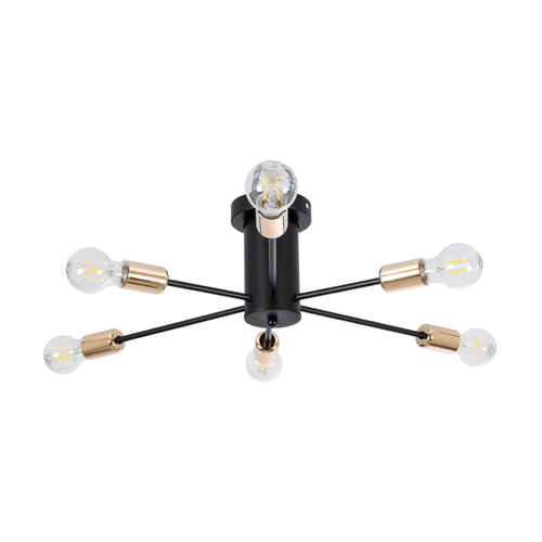 GLOBOSTAR® OLINDA 01384 Μοντέρνο Φωτιστικό Οροφής με Ντουί 6 x E27 AC 220-240V IP20 - Μαύρο & Χάλκινο - Μ60 x Π60 x Υ20cm