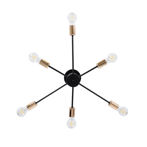 GLOBOSTAR® OLINDA 01384 Μοντέρνο Φωτιστικό Οροφής με Ντουί 6 x E27 AC 220-240V IP20 - Μαύρο & Χάλκινο - Μ60 x Π60 x Υ20cm