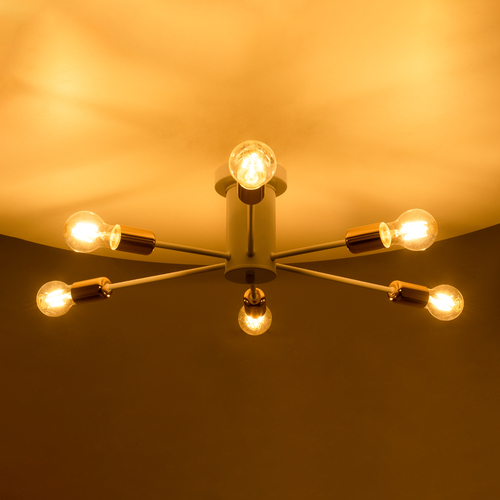 GLOBOSTAR® OLINDA 01385 Μοντέρνο Φωτιστικό Οροφής με Ντουί 6 x E27 AC 220-240V IP20 - Λευκό & Χάλκινο - Μ60 x Π60 x Υ20cm