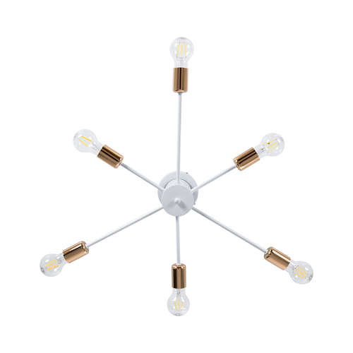 GLOBOSTAR® OLINDA 01385 Μοντέρνο Φωτιστικό Οροφής με Ντουί 6 x E27 AC 220-240V IP20 - Λευκό & Χάλκινο - Μ60 x Π60 x Υ20cm