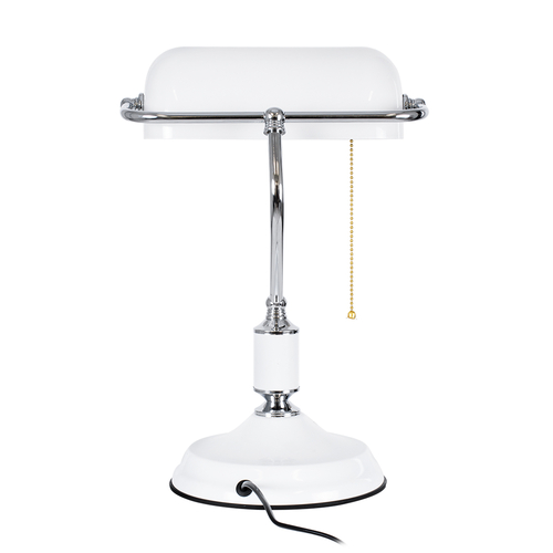 GloboStar® LIBRARY 01390 Vintage Επιτραπέζιο Φωτιστικό Πορτατίφ Μονόφωτο 1 x E27 IP20 Λευκό & Ασημί Μέταλλο με Λευκό Γυαλί - Μ26.5 x Π19 x Υ38cm