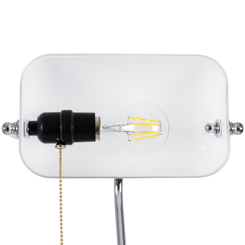 GloboStar® LIBRARY 01390 Vintage Επιτραπέζιο Φωτιστικό Πορτατίφ Μονόφωτο 1 x E27 IP20 Λευκό & Ασημί Μέταλλο με Λευκό Γυαλί - Μ26.5 x Π19 x Υ38cm