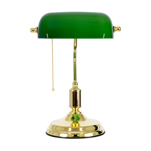 GloboStar® LIBRARY 01391 Vintage Επιτραπέζιο Φωτιστικό Πορτατίφ Μονόφωτο 1 x E27 IP20 Χρυσό Μέταλλο με Πράσινο Γυαλί - Μ26.5 x Π19 x Υ38cm