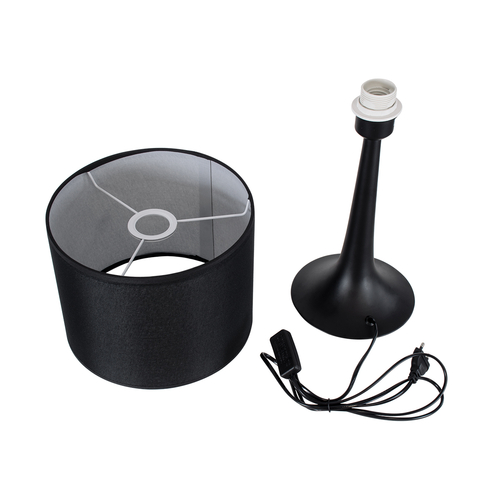 GloboStar® AMBROSIA 01394 Μοντέρνο Επιτραπέζιο Φωτιστικό Πορτατίφ Μονόφωτο 1 x E27 IP20 Μαύρο Μέταλλο με Μαύρο Ύφασμα - Μ25 x Π25 x Υ46cm