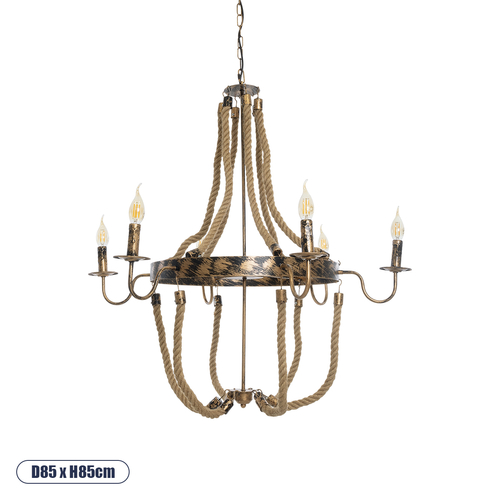 GLOBOSTAR® VICTORIAN 01404 Vintage Κρεμαστό Φωτιστικό Οροφής με Ντουί 6 x E14 AC 220-240V IP20 - Χάλκινο Εφέ Σκουριάς & Μπεζ - Μ85 x Π85 x Υ85cm