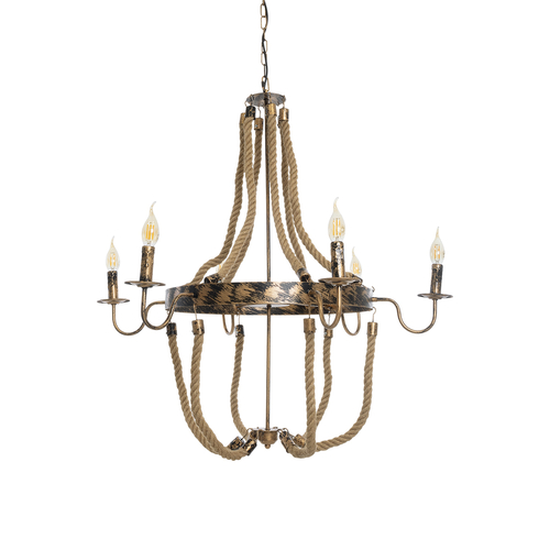 GLOBOSTAR® VICTORIAN 01404 Vintage Κρεμαστό Φωτιστικό Οροφής με Ντουί 6 x E14 AC 220-240V IP20 - Χάλκινο Εφέ Σκουριάς & Μπεζ - Μ85 x Π85 x Υ85cm