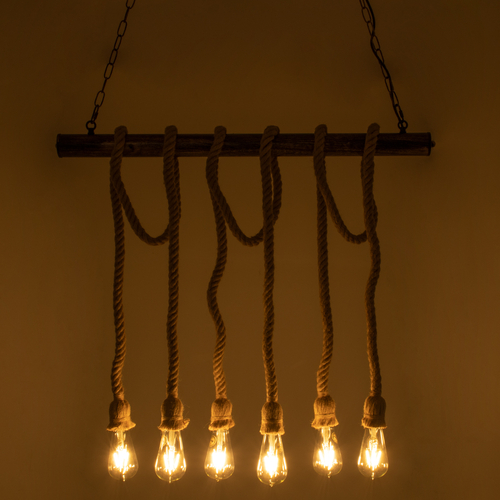 GLOBOSTAR® RAILROAD 01379 Vintage Κρεμαστό Φωτιστικό Οροφής με Ντουί 6 x E27 AC 220-240V IP20 - Μπεζ & Χάλκινο - Μ80 x Π4 x Y55cm