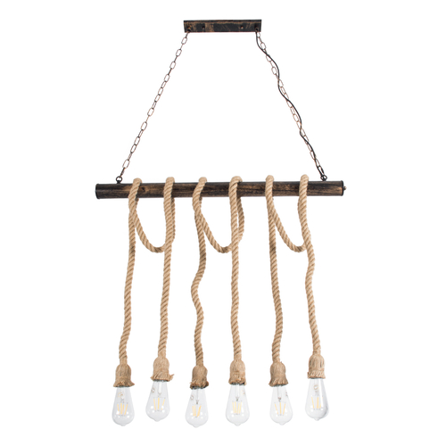 GLOBOSTAR® RAILROAD 01379 Vintage Κρεμαστό Φωτιστικό Οροφής με Ντουί 6 x E27 AC 220-240V IP20 - Μπεζ & Χάλκινο - Μ80 x Π4 x Y55cm