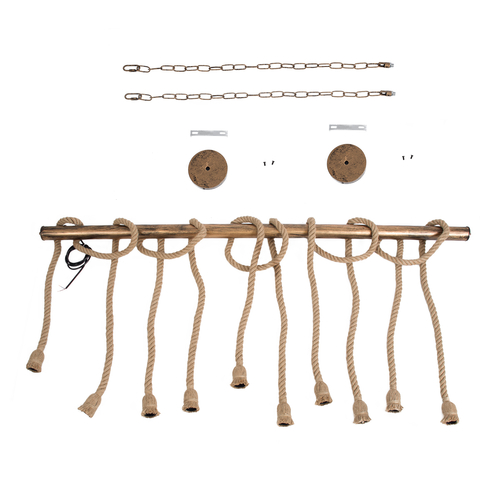 GLOBOSTAR® RAILROAD 01380 Vintage Κρεμαστό Φωτιστικό Οροφής με Ντουί 10 x E27 AC 220-240V IP20 - Μπεζ & Χάλκινο - Μ150 x Π4 x Y62.5cm